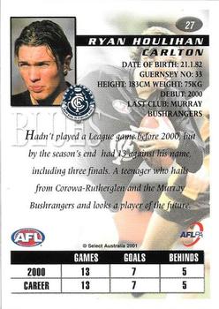 2001 Select AFL Authentic #27 Ryan Houlihan Back